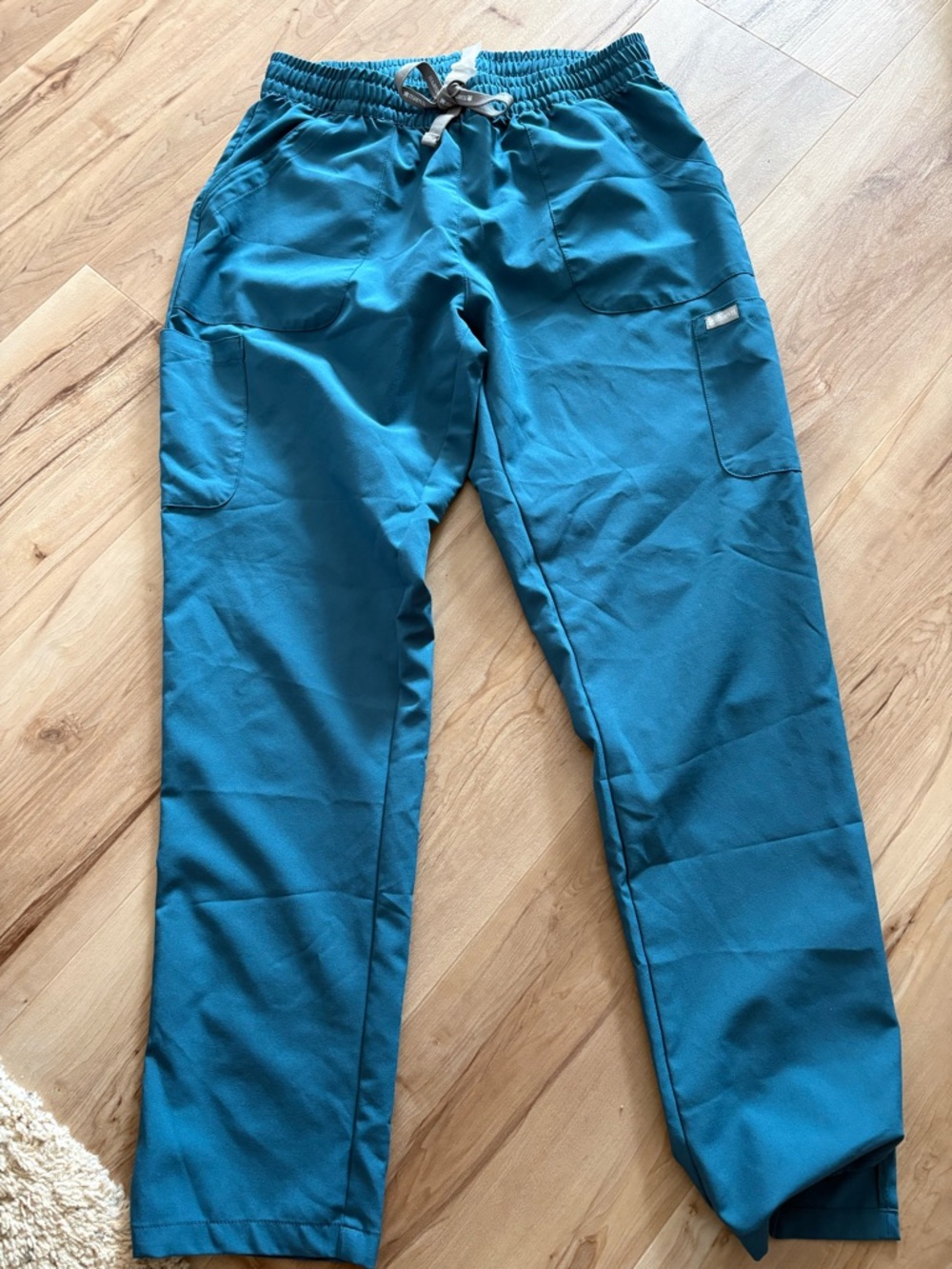 Teal Drawstring Cargo Scrub Pants